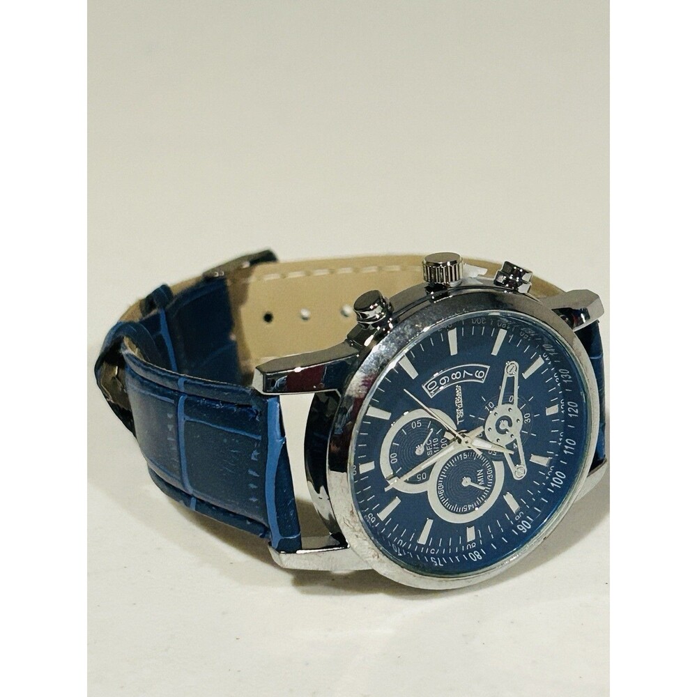 GENEVA Chronograph Mens Watch Blue Face Vintage Style Untested